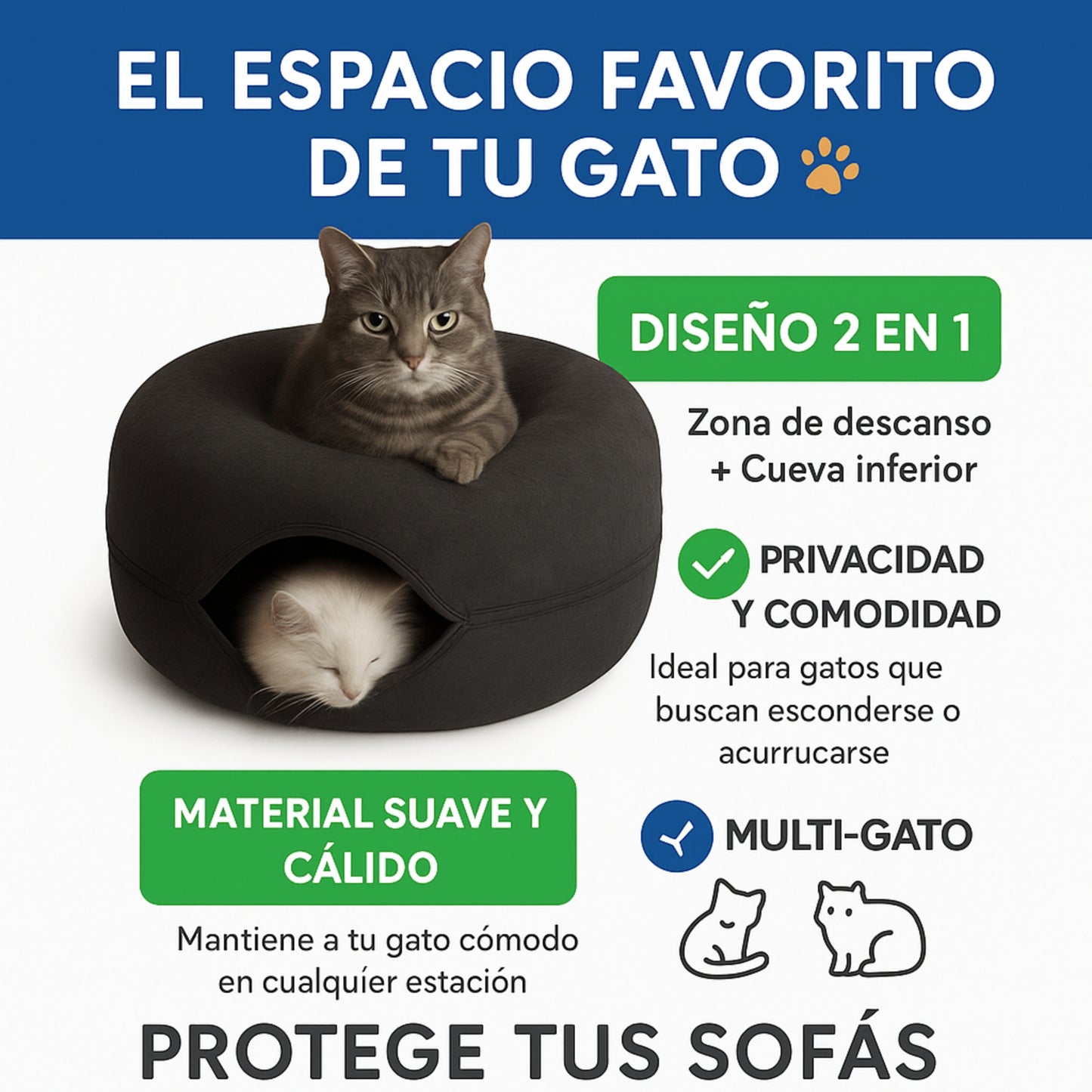 CatCueva - Gris Claro - Tamaño Grande